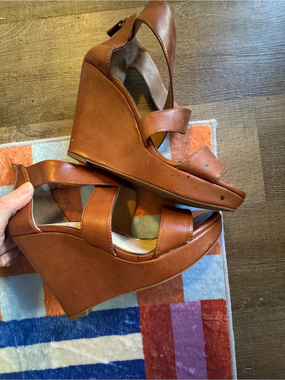 Jessica Simpson Tan Brown Crisscross Strappy Wedge Heels